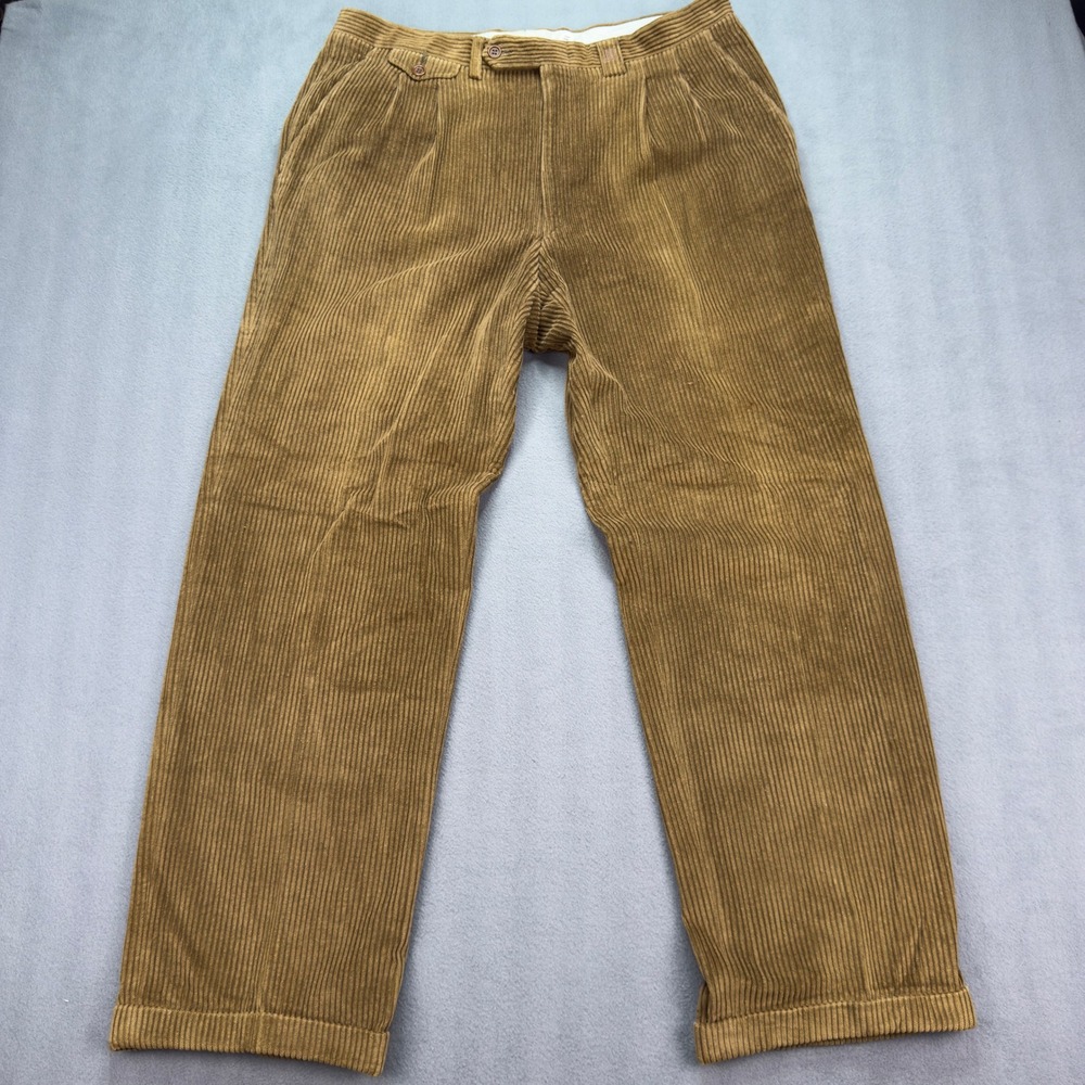 LANVIN Pleated Corduroy Pants Tan Cotton Made in Italy Mens 34